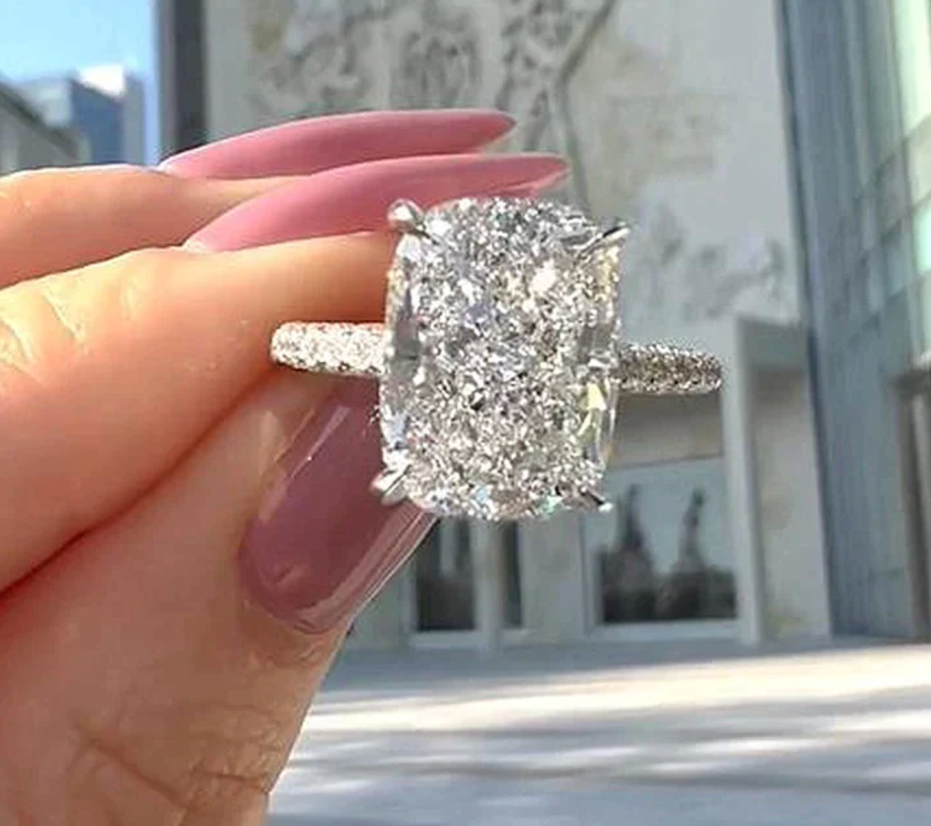 10 Carat Cushion Cut Engagement Ring - White Gold