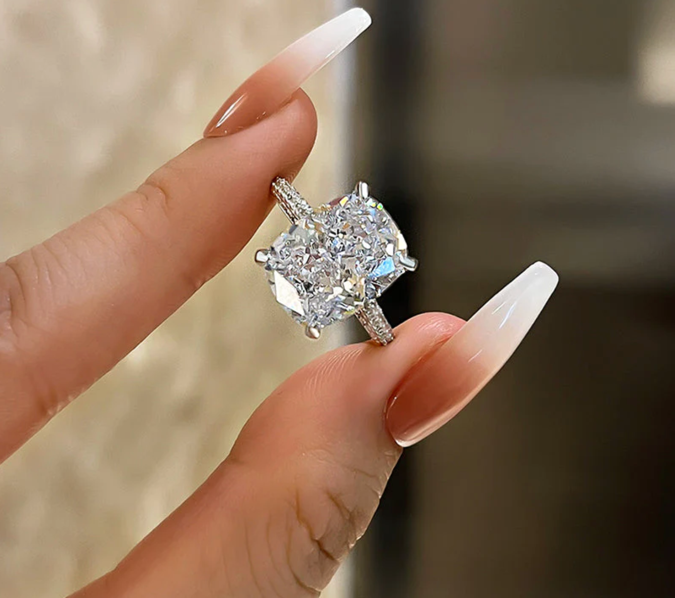 10 Carat Cushion Cut Engagement Ring - White Gold