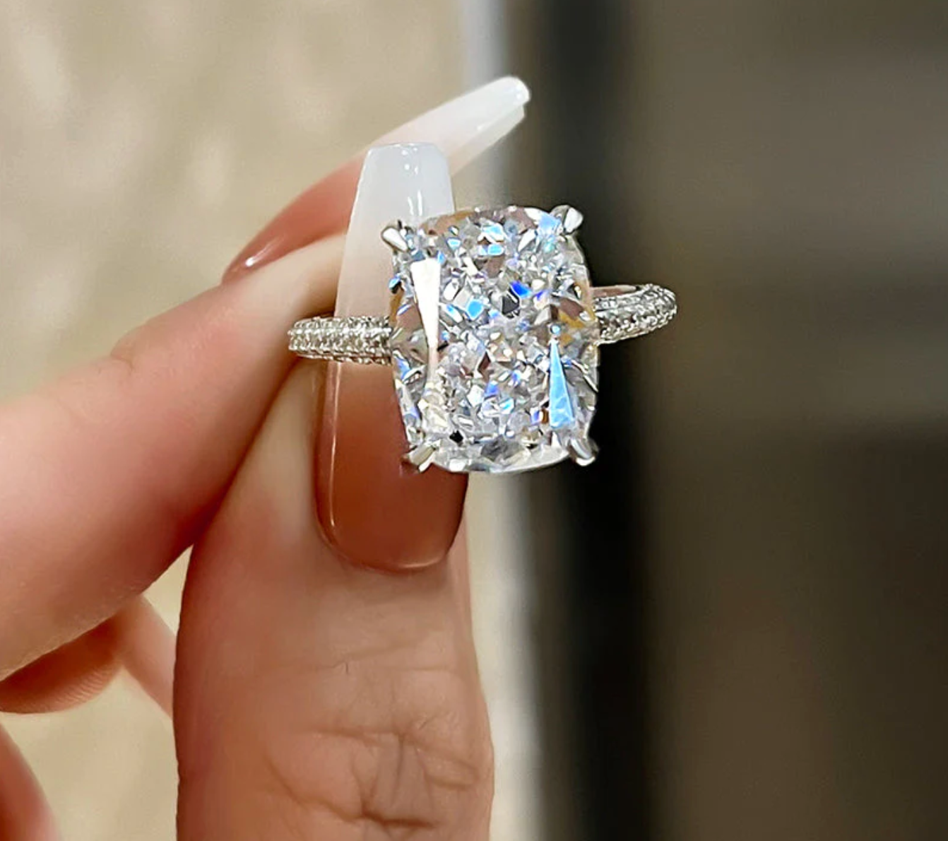 10 Carat Cushion Cut Engagement Ring - White Gold