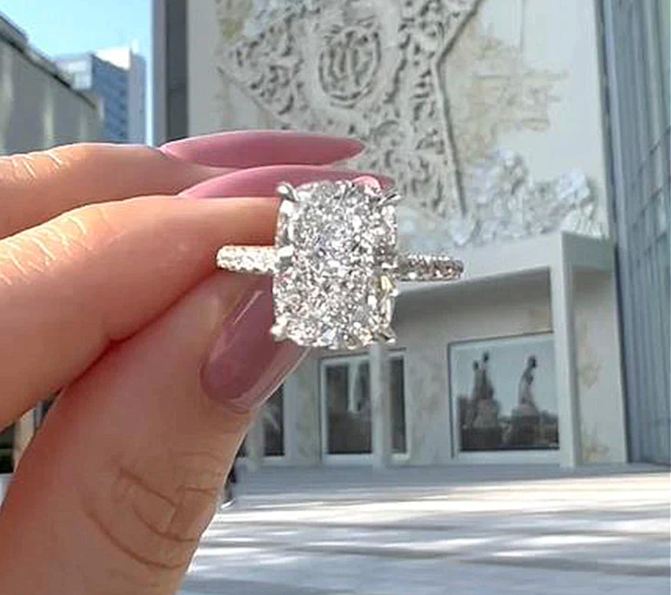 10 Carat Cushion Cut Engagement Ring - White Gold